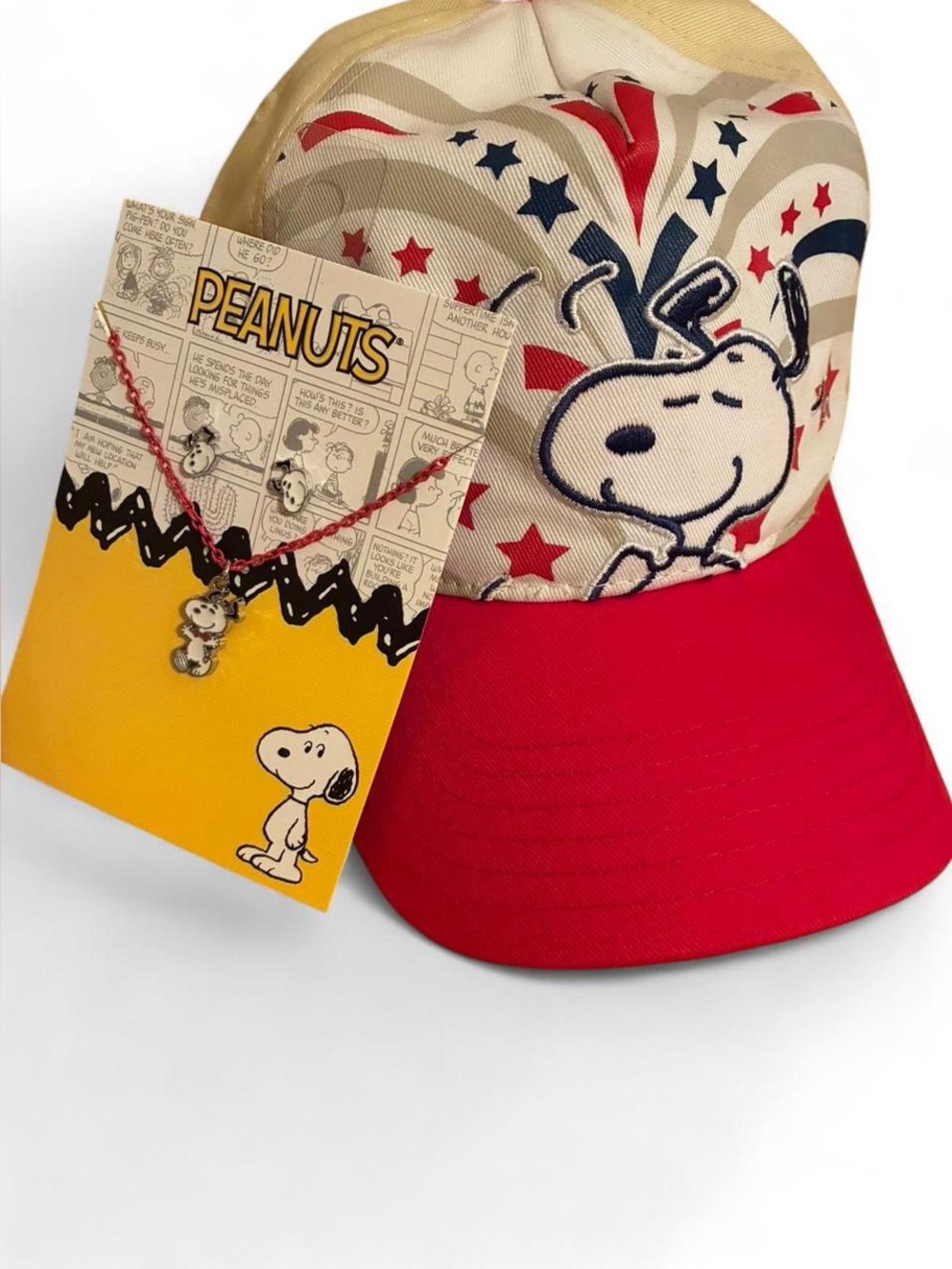 Peanuts Red, Cream Snoopy Cap with Necklace Set - Picture 2 of 6